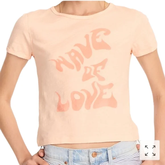 J. Crew Cropped "Wave of Love" T Shirt Iced Peach Bohemian Summer Special - Picture 2 of 7
